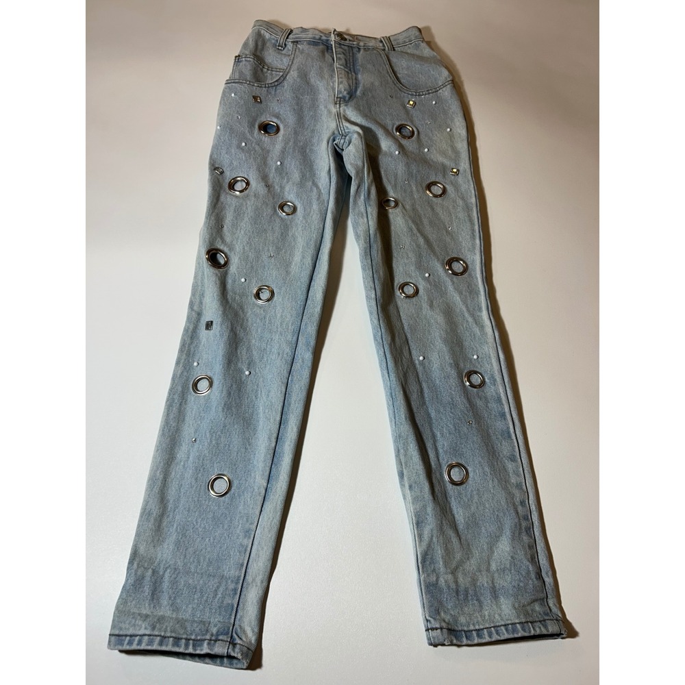 Dakota Blue Jeans Women's 9 Light Blue Grommet Embellished Denim High Rise